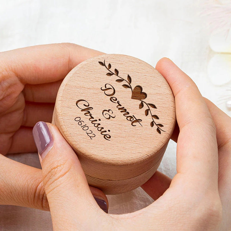 Personalized Rustic Engagement Ring Box Wedding Round Wooden Ring Box