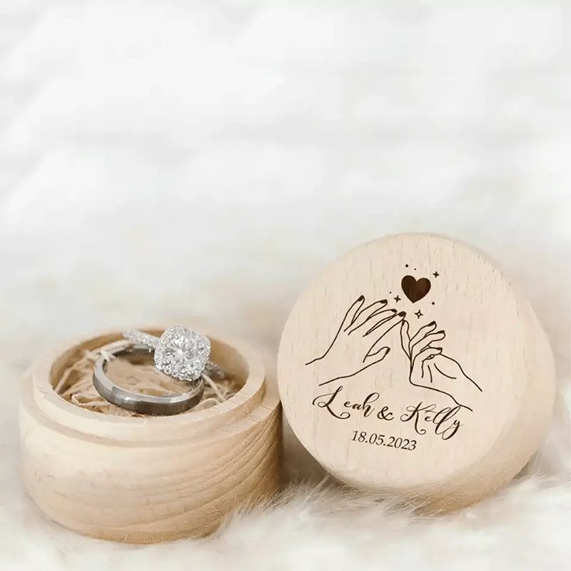 Personalized Rustic Engagement Ring Box Wedding Round Wooden Ring Box