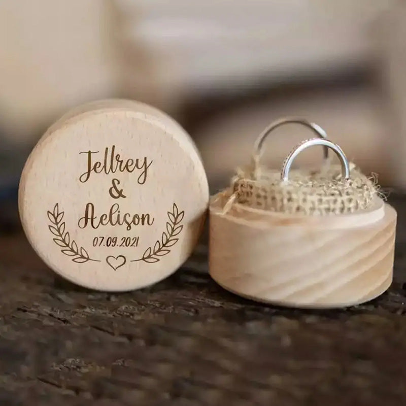 Personalized Rustic Engagement Ring Box Wedding Round Wooden Ring Box