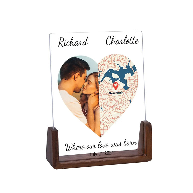 Personalized Map Anniversary Picture Frame for Him Her