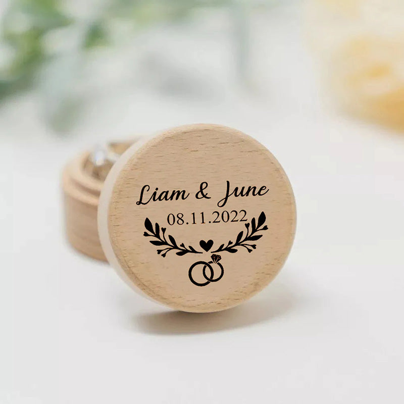 Personalized Rustic Engagement Ring Box Wedding Round Wooden Ring Box