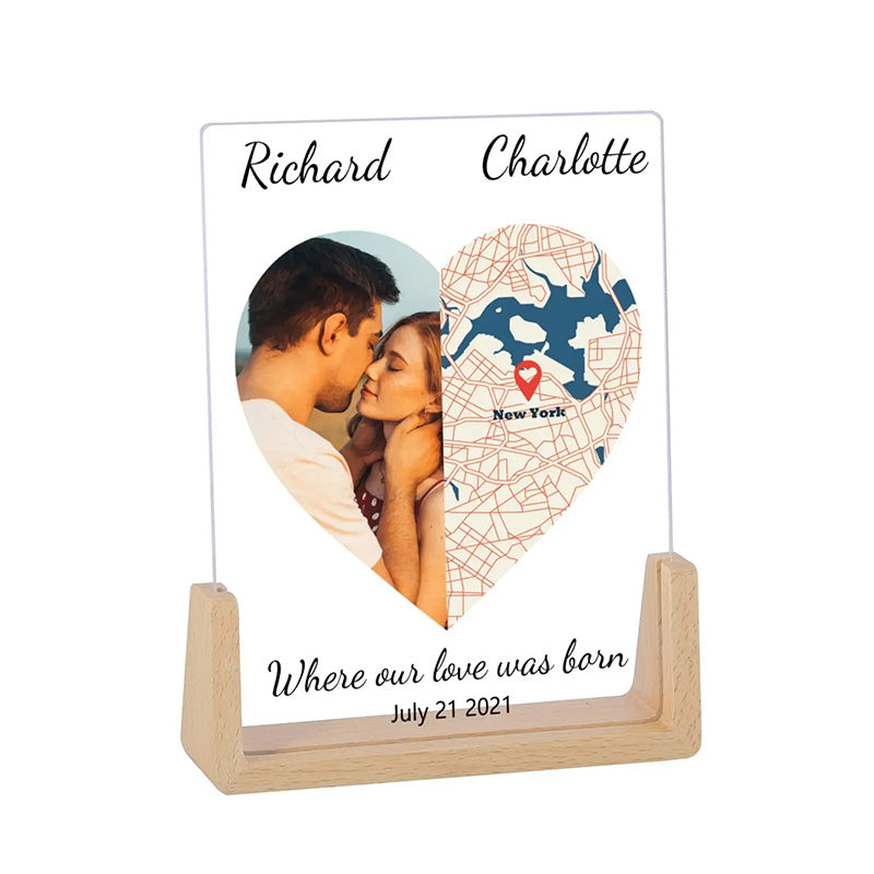 Personalized Map Anniversary Picture Frame for Him Her