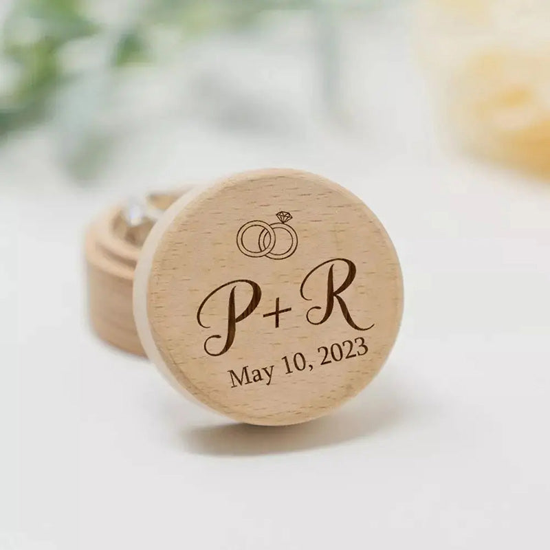 Personalized Rustic Engagement Ring Box Wedding Round Wooden Ring Box