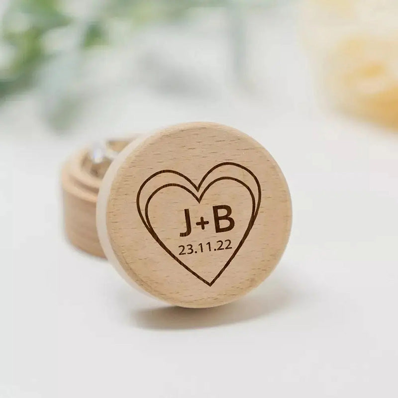 Personalized Rustic Engagement Ring Box Wedding Round Wooden Ring Box