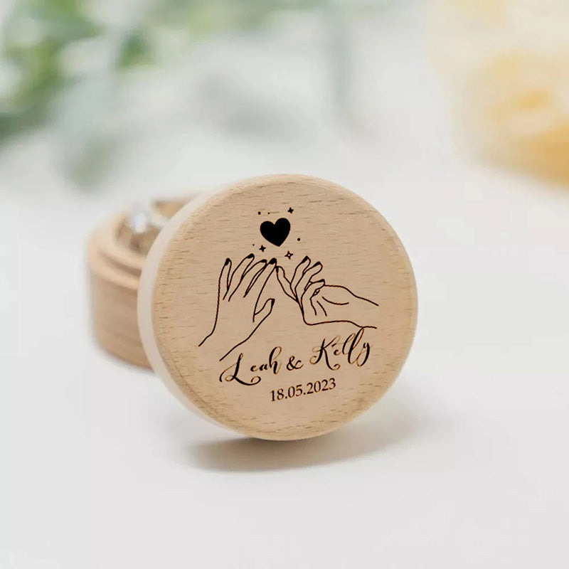 Personalized Rustic Engagement Ring Box Wedding Round Wooden Ring Box