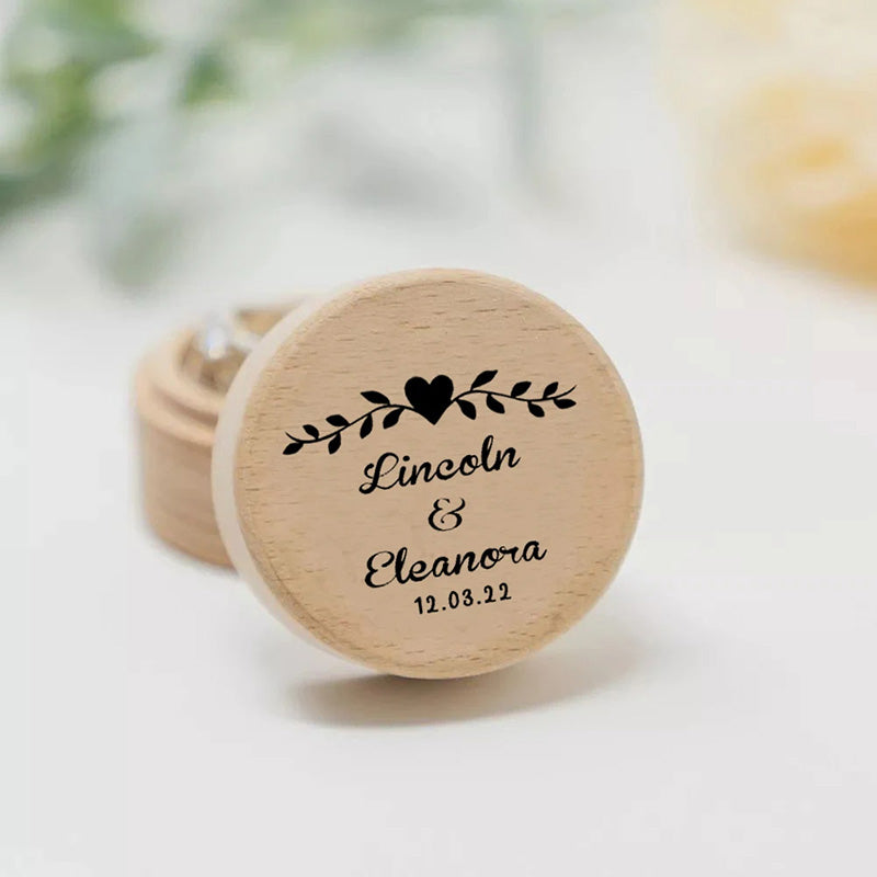 Personalized Rustic Engagement Ring Box Wedding Round Wooden Ring Box