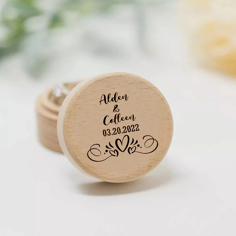 Personalized Rustic Engagement Ring Box Wedding Round Wooden Ring Box