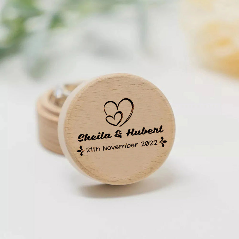 Personalized Rustic Engagement Ring Box Wedding Round Wooden Ring Box