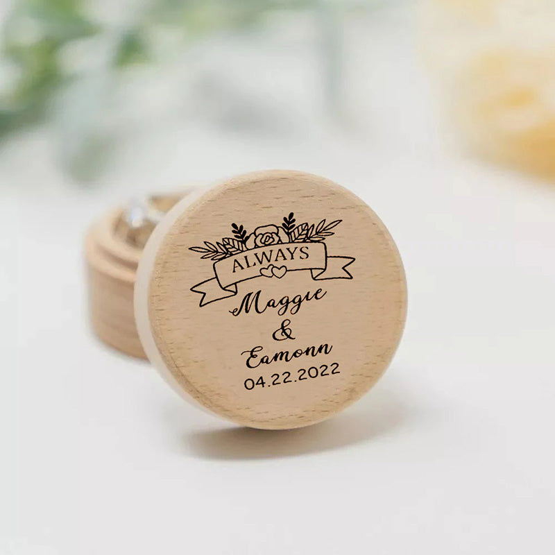 Personalized Rustic Engagement Ring Box Wedding Round Wooden Ring Box