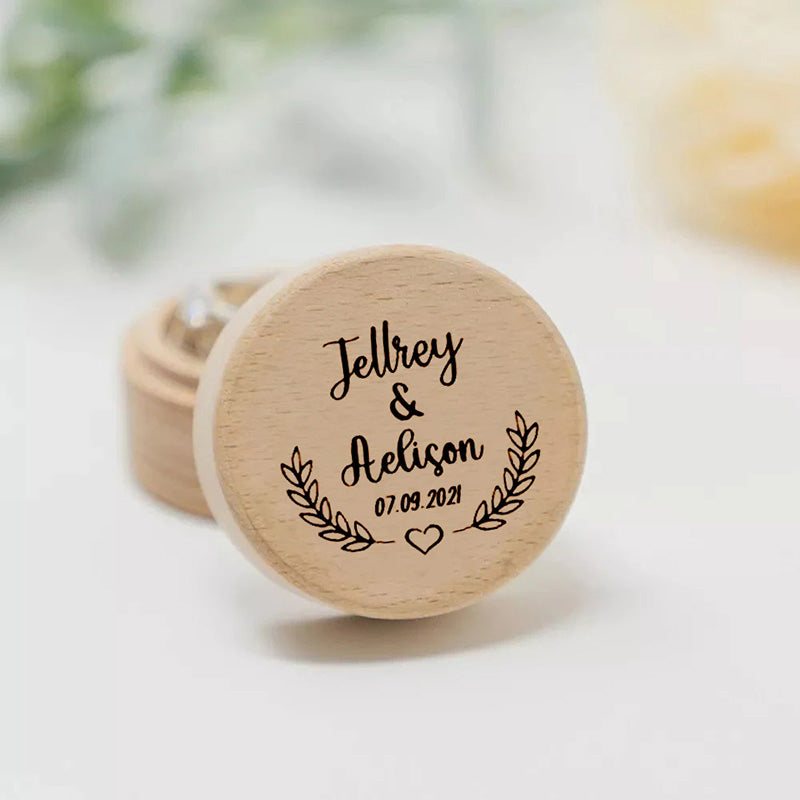 Personalized Rustic Engagement Ring Box Wedding Round Wooden Ring Box