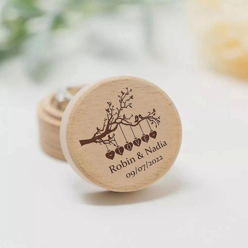 Personalized Rustic Engagement Ring Box Wedding Round Wooden Ring Box