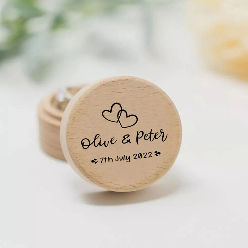 Personalized Rustic Engagement Ring Box Wedding Round Wooden Ring Box