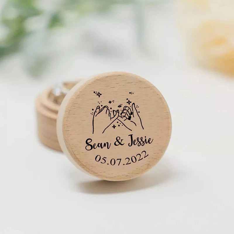 Personalized Rustic Engagement Ring Box Wedding Round Wooden Ring Box