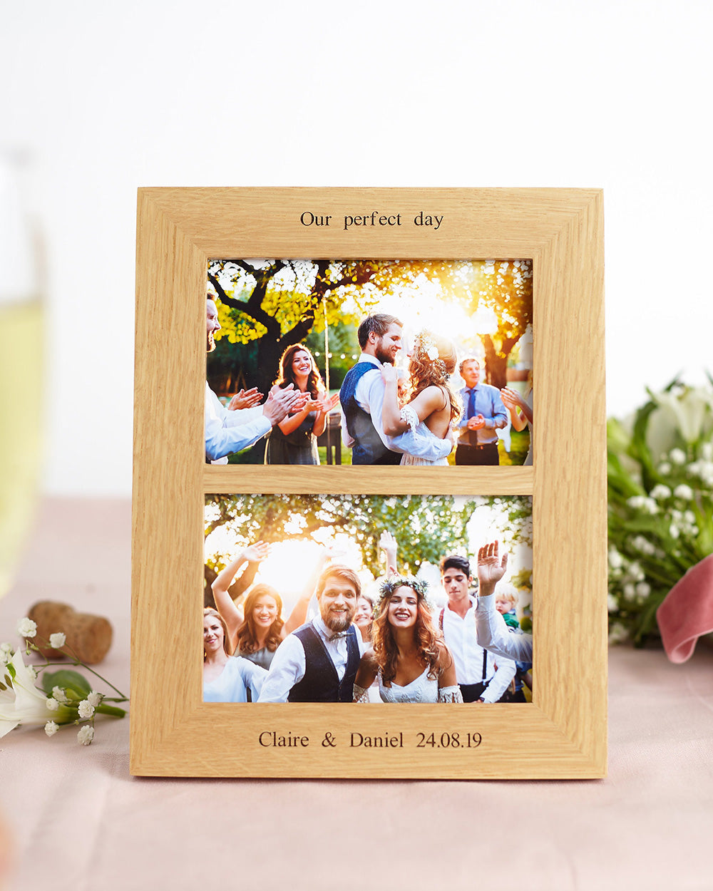 Oak Double Aperture 6"x4" or 7"x5" Customized Photo Frame | Wedding Keepsake Frame | Couple's Gift Frame | Dual Photo Display Frame