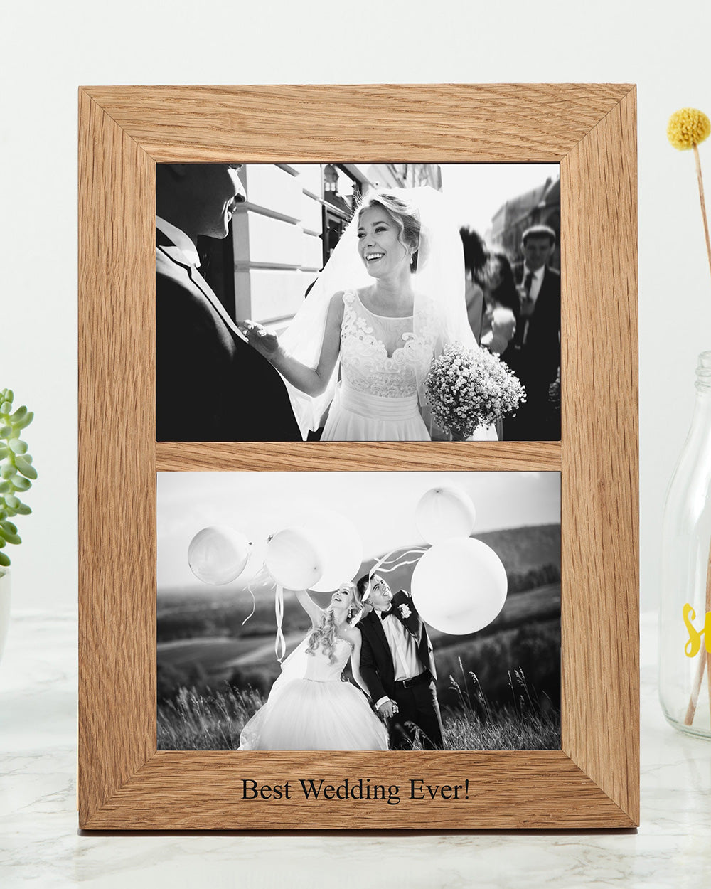 Oak Double Aperture 6"x4" or 7"x5" Customized Photo Frame | Wedding Keepsake Frame | Couple's Gift Frame | Dual Photo Display Frame