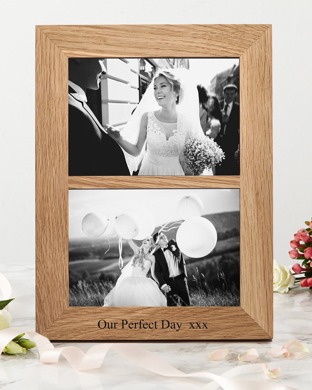 Oak Double Aperture 6"x4" or 7"x5" Customized Photo Frame | Wedding Keepsake Frame | Couple's Gift Frame | Dual Photo Display Frame