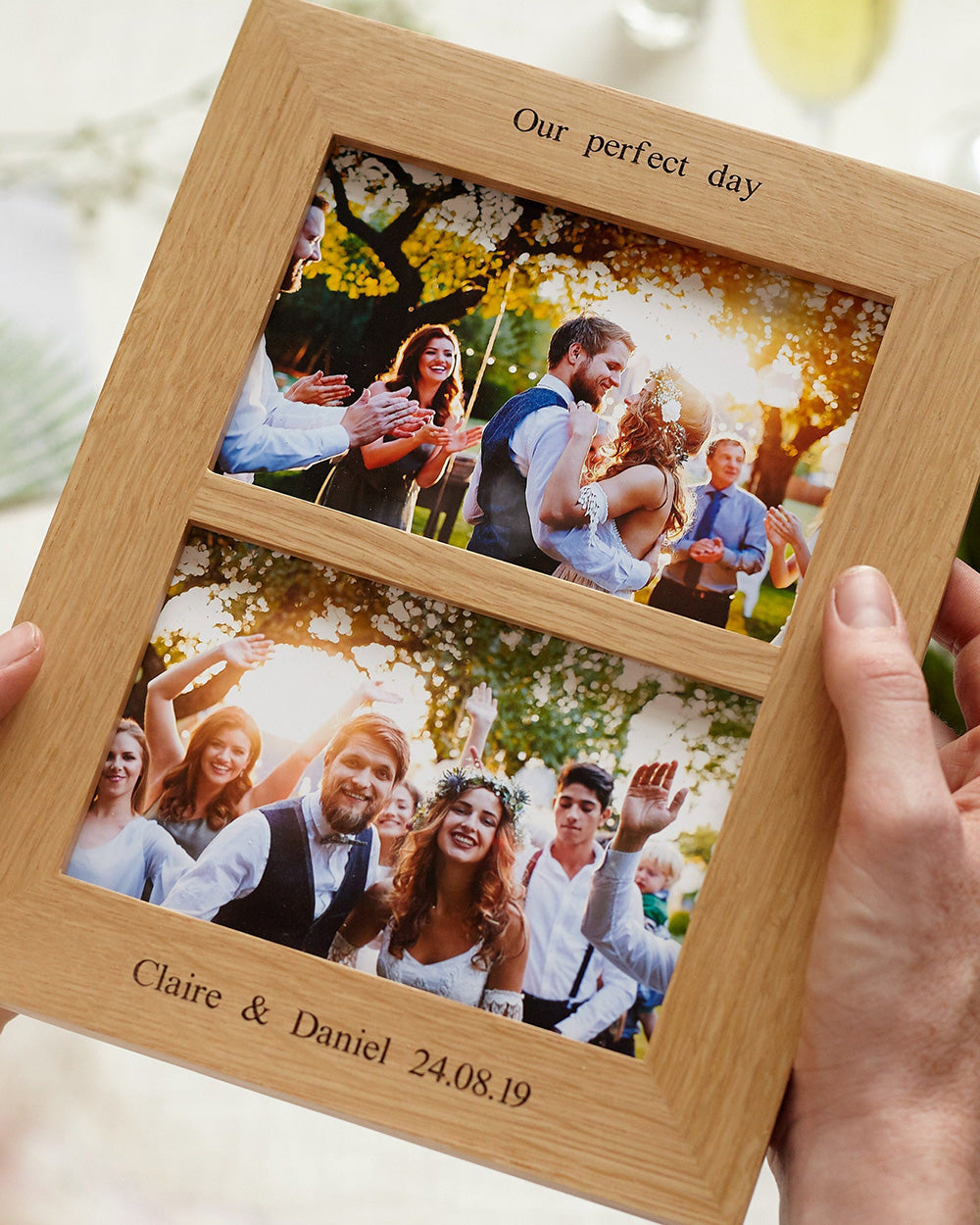 Oak Double Aperture 6"x4" or 7"x5" Customized Photo Frame | Wedding Keepsake Frame | Couple's Gift Frame | Dual Photo Display Frame