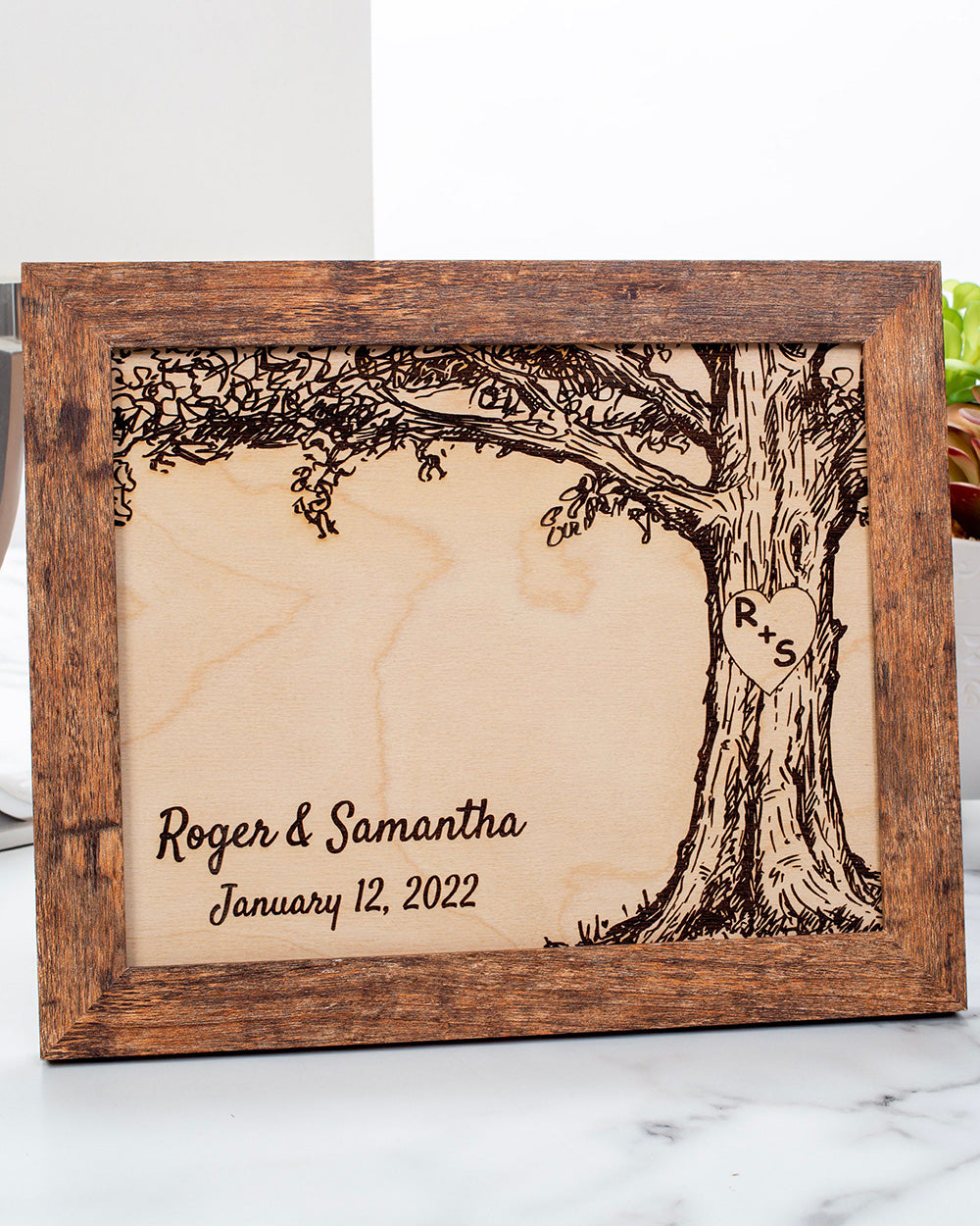 Engraved Oak Tree Picture Frame with Personalized Touch, Wedding Anniversary Keepsake , Thoughtful Housewarming Gift