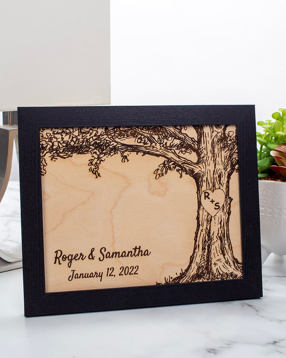 Engraved Oak Tree Picture Frame with Personalized Touch, Wedding Anniversary Keepsake , Thoughtful Housewarming Gift