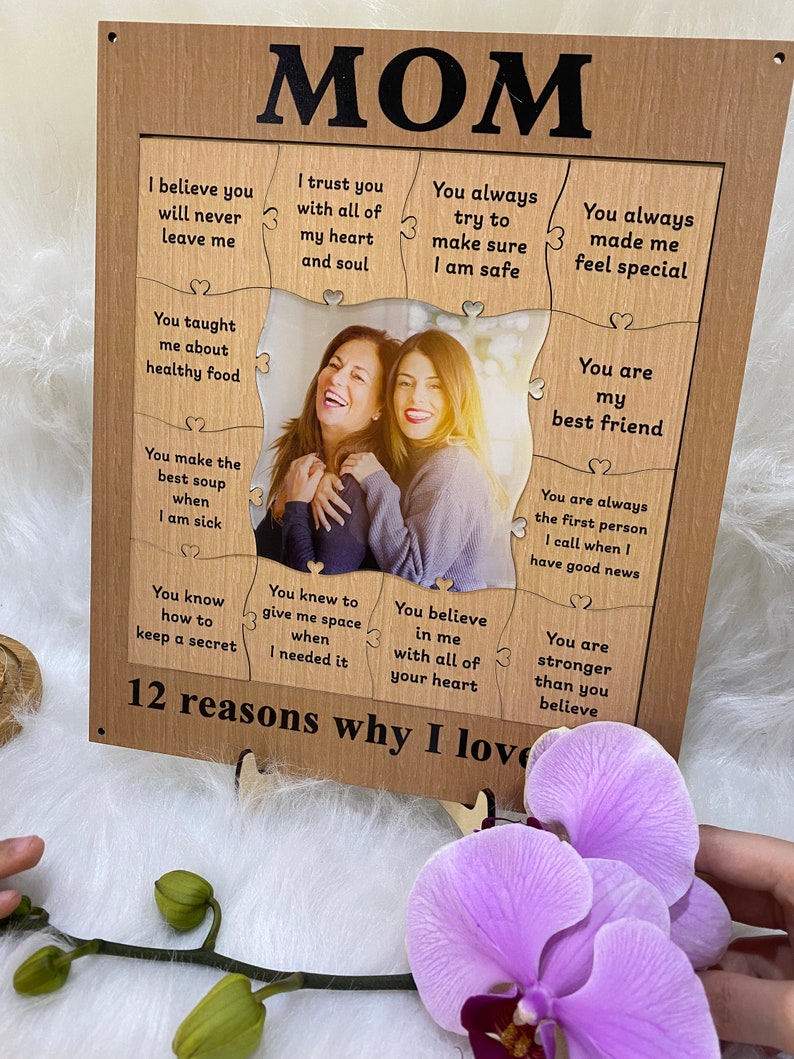 Mom, 12 Reason Why I Love YouPersonalized Puzzle Wooden Frame