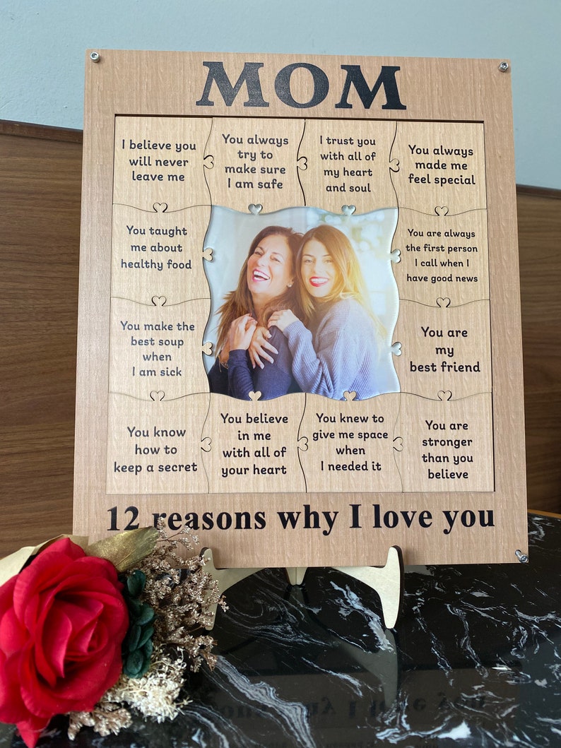 Mom, 12 Reason Why I Love YouPersonalized Puzzle Wooden Frame