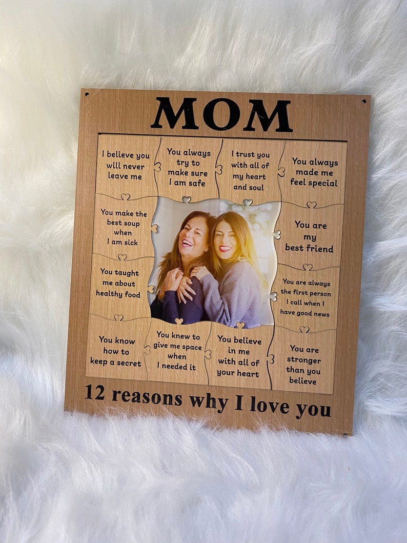 Mom, 12 Reason Why I Love YouPersonalized Puzzle Wooden Frame