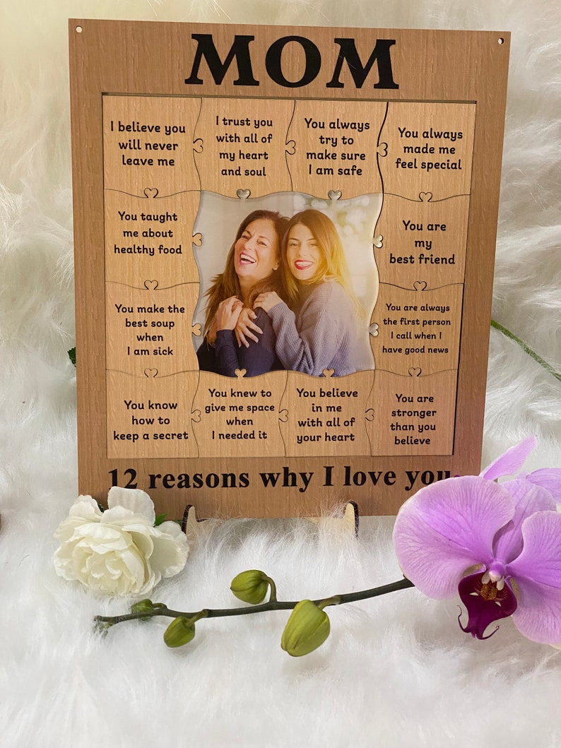 Mom, 12 Reason Why I Love YouPersonalized Puzzle Wooden Frame