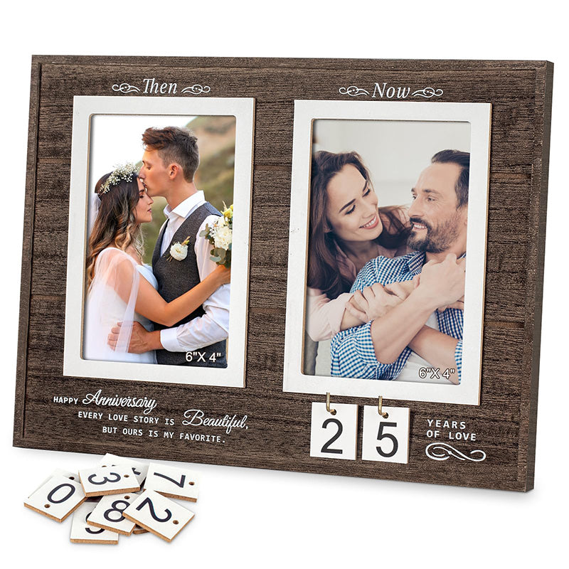 Then & Now Anniversary Picture Frame, 1-99 Years Wedding Gift Ideas - Anniversary Wood Photo Frame