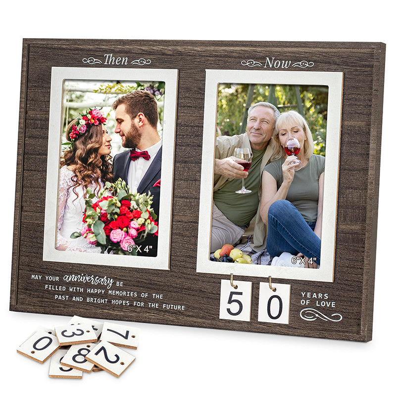 Then & Now Anniversary Picture Frame, 1-99 Years Wedding Gift Ideas - Anniversary Wood Photo Frame