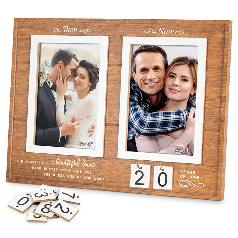 Then & Now Anniversary Picture Frame, 1-99 Years Wedding Gift Ideas - Anniversary Wood Photo Frame