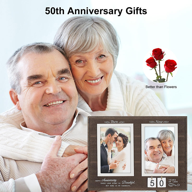 Then & Now Anniversary Picture Frame, 1-99 Years Wedding Gift Ideas - Anniversary Wood Photo Frame