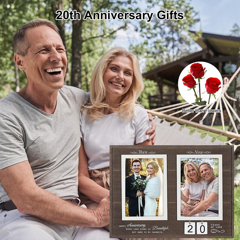 Then & Now Anniversary Picture Frame, 1-99 Years Wedding Gift Ideas - Anniversary Wood Photo Frame