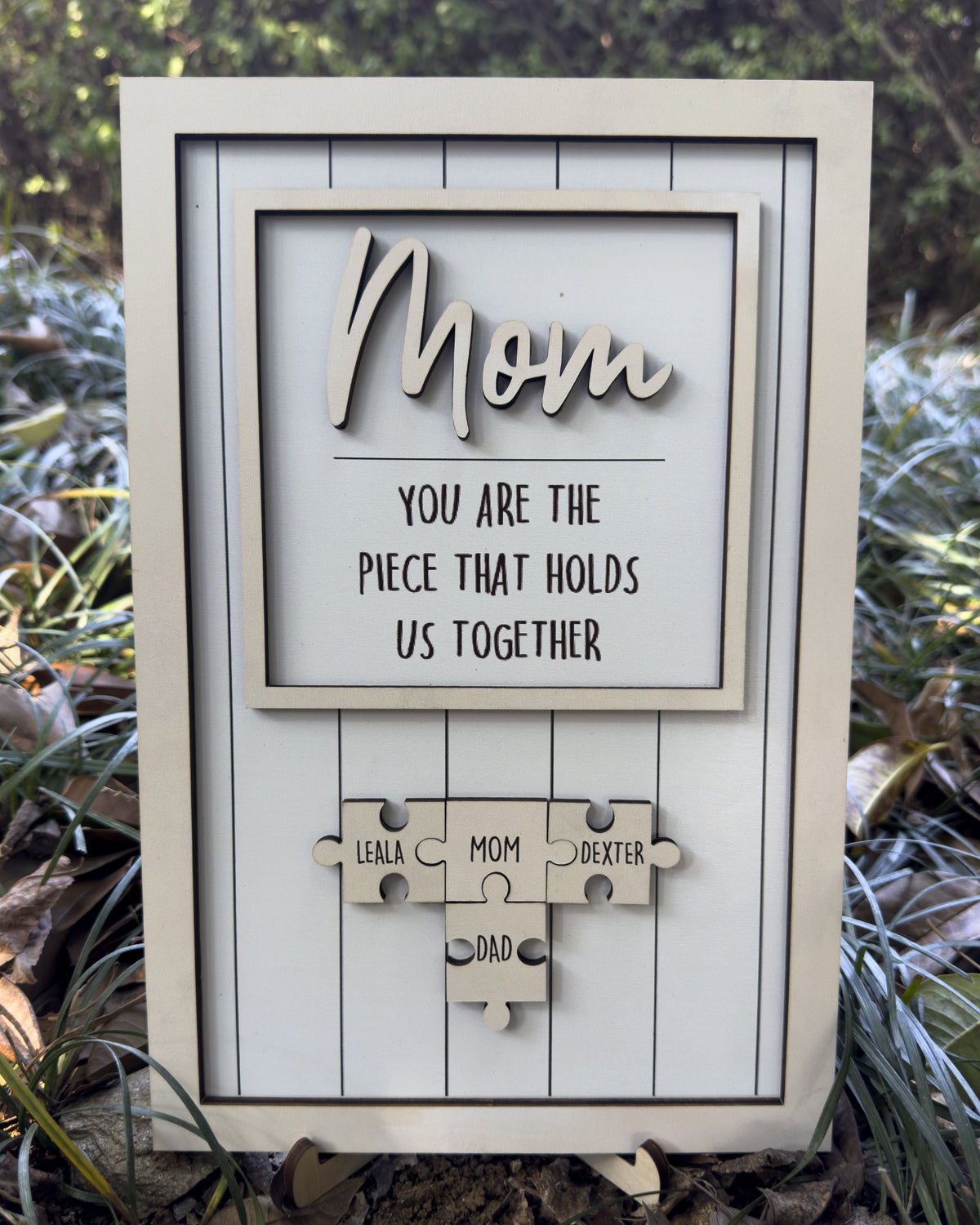 Mom Puzzle Sign Gift from Kids Husband Custom Engraved Wood Sign