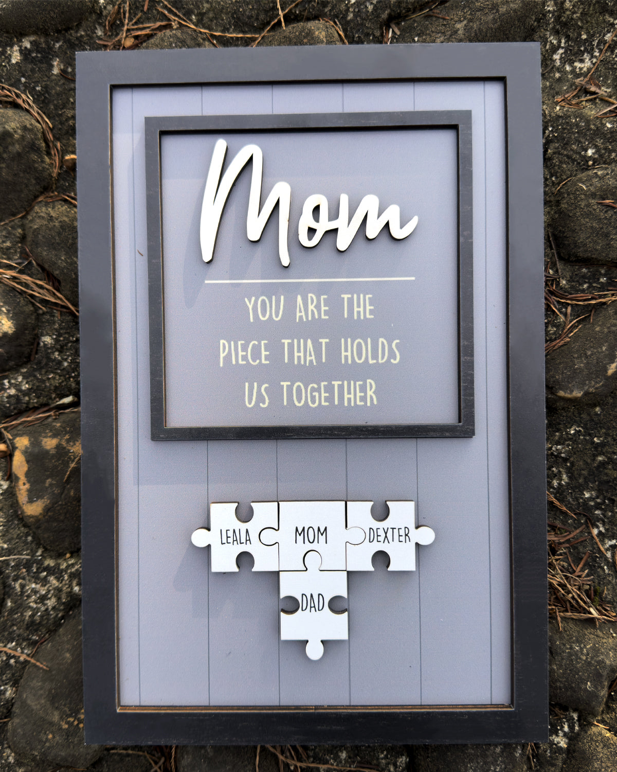 Mom Puzzle Sign Gift from Kids Husband Custom Engraved Wood Sign