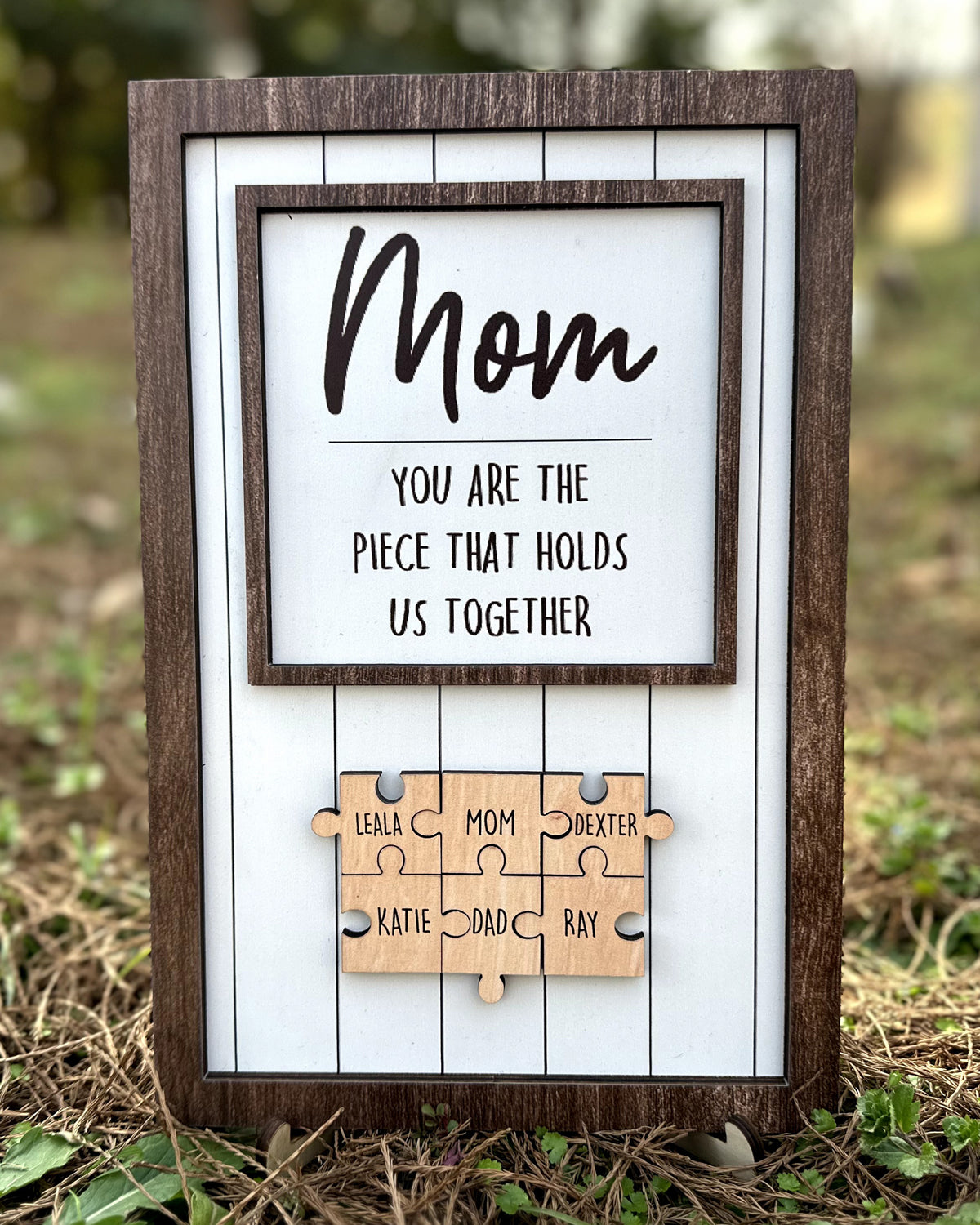 Mom Puzzle Sign Gift from Kids Husband Custom Engraved Wood Sign