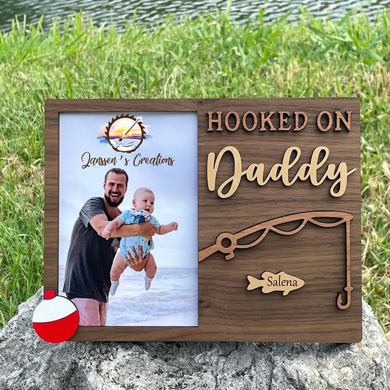 Hooked On Daddy Picture Frame, Father's Day Gifts, Hooked on Papa, Personalized Gift,