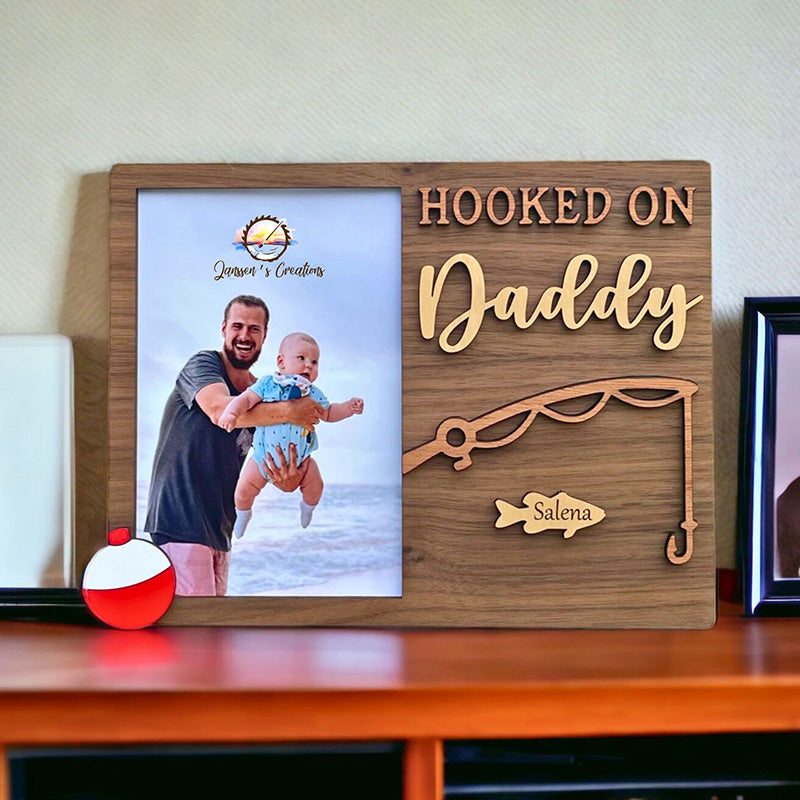 Hooked On Daddy Picture Frame, Father's Day Gifts, Hooked on Papa, Personalized Gift,