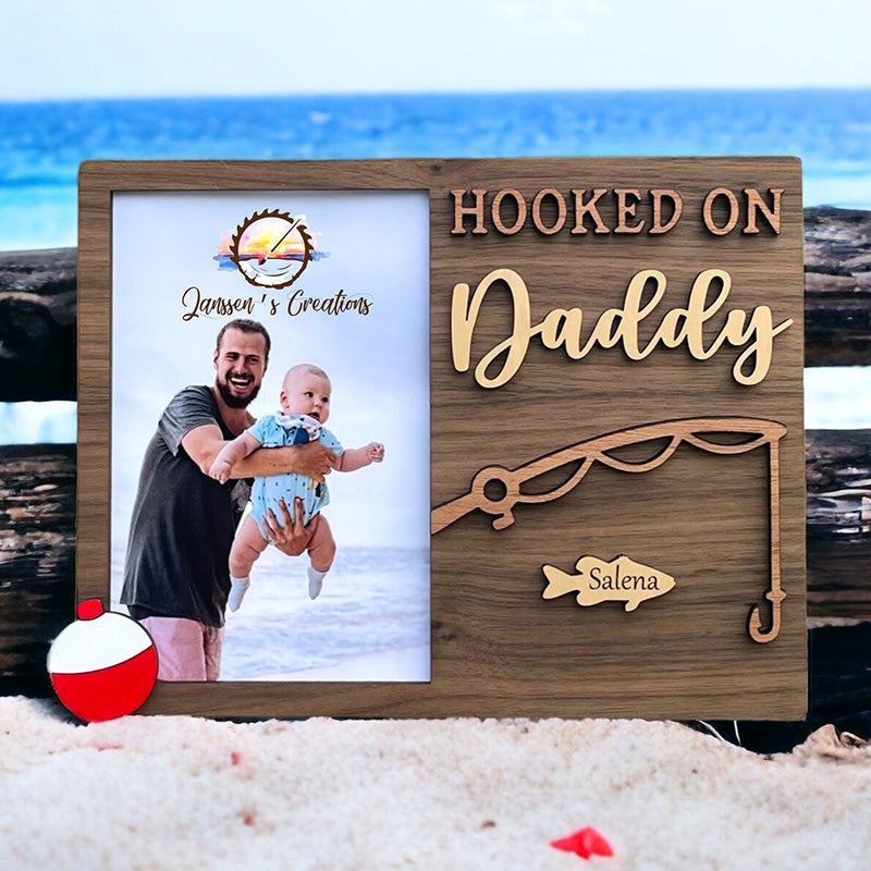 Hooked On Daddy Picture Frame, Father's Day Gifts, Hooked on Papa, Personalized Gift,