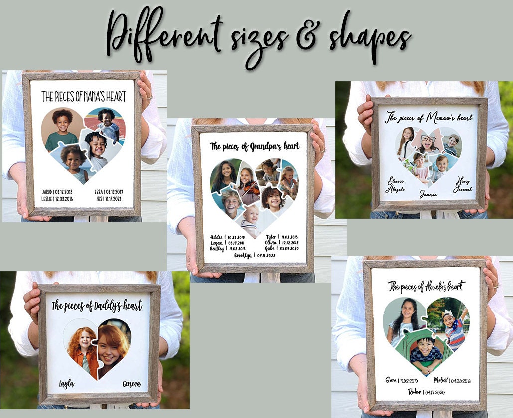 Personalized Gift Puzzle Heart Photos Farmhouse Sign