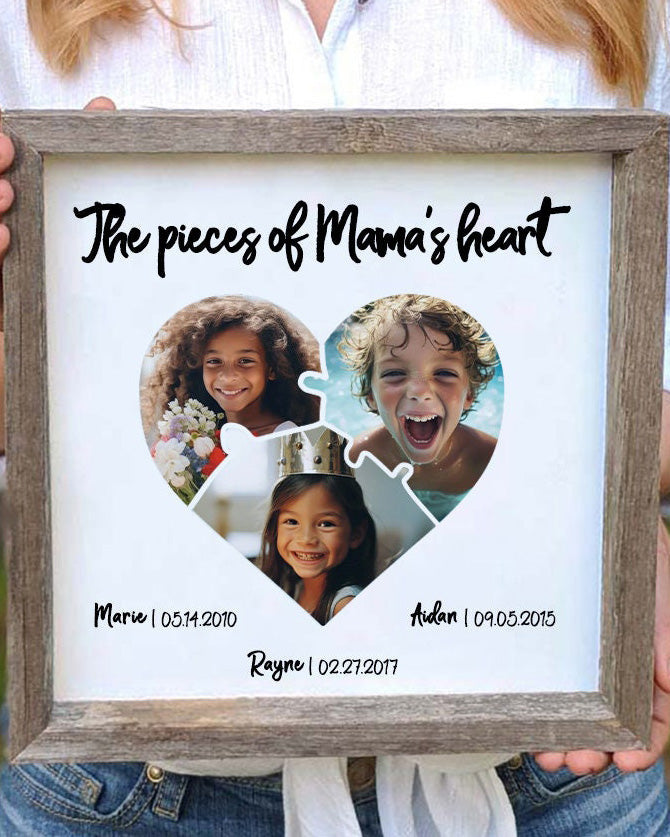 Personalized Gift Puzzle Heart Photos Farmhouse Sign