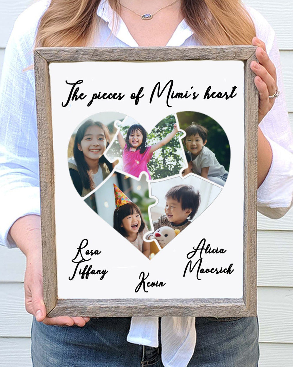 Personalized Gift Puzzle Heart Photos Farmhouse Sign