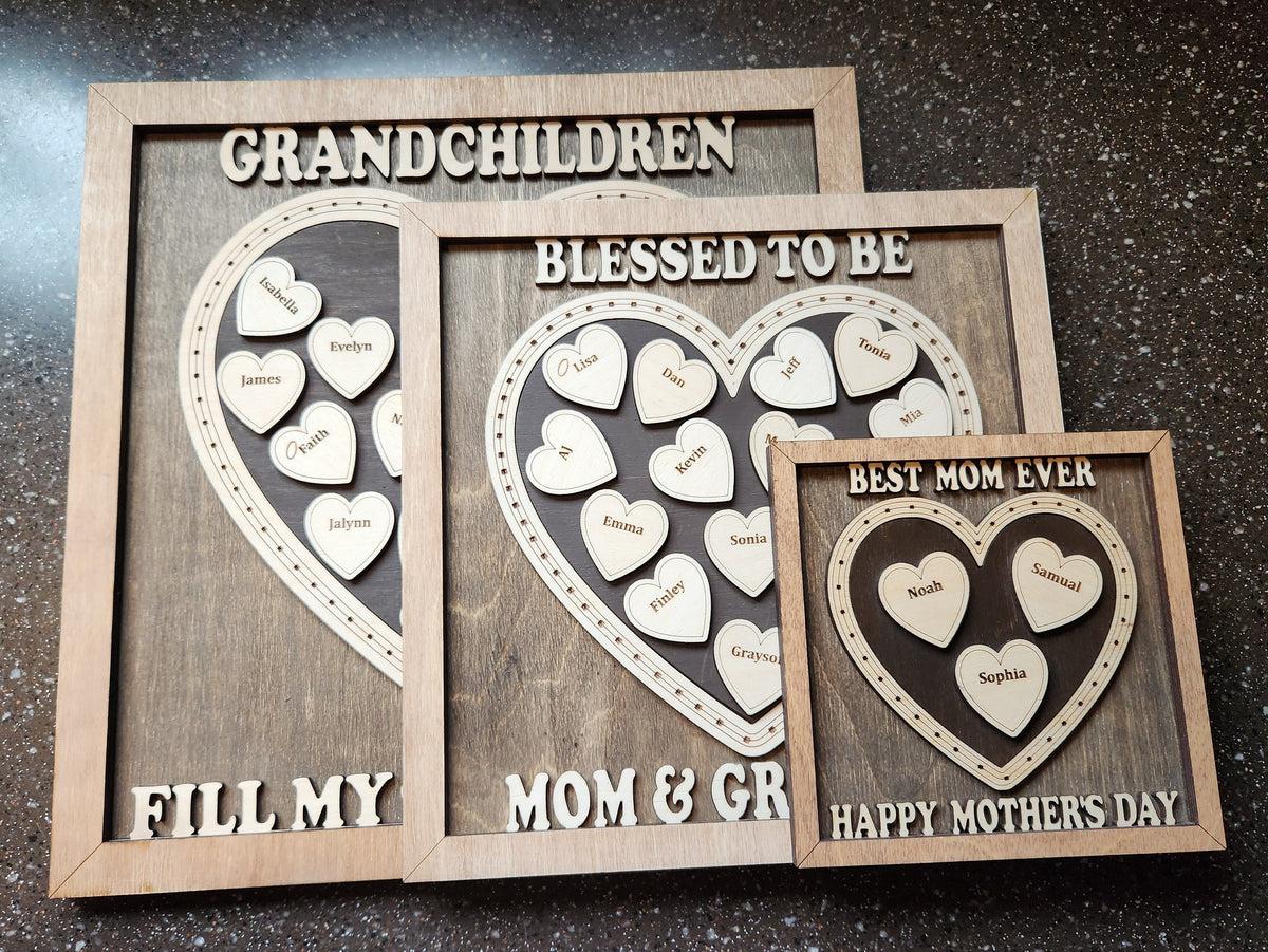 Family Heart Sign - Mother's Day - Grandma - Grandchildren - Wooden Sign perfect for Mothers Day