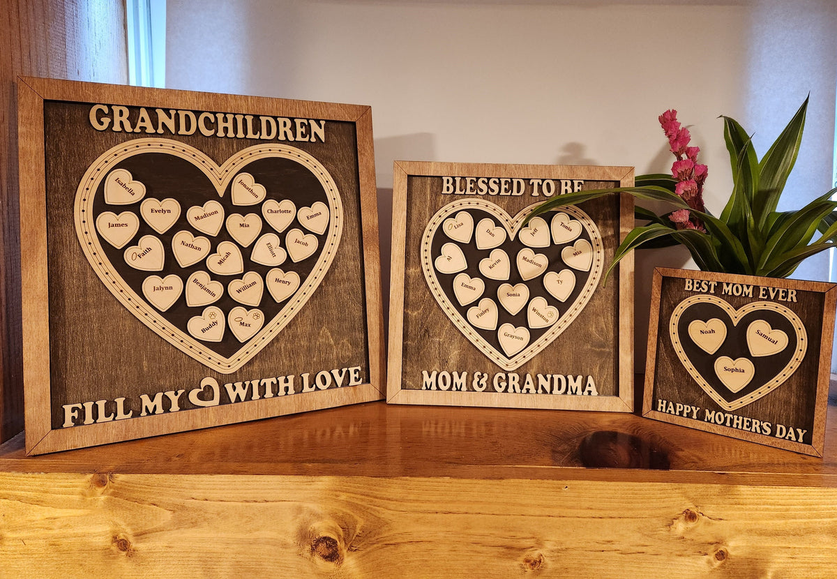 Family Heart Sign - Mother's Day - Grandma - Grandchildren - Wooden Sign perfect for Mothers Day