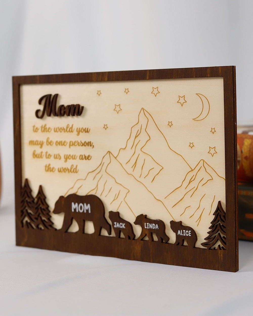 Mom Personalized Wooden Gift Name Puzzle, Mom Bear Frame, Bear Family Wood Sign, Mother's Day Gift From Kids Daughter Son