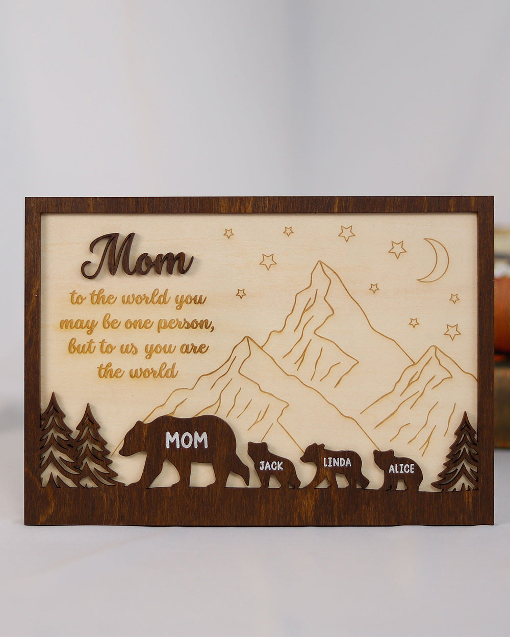 Mom Personalized Wooden Gift Name Puzzle, Mom Bear Frame, Bear Family Wood Sign, Mother's Day Gift From Kids Daughter Son