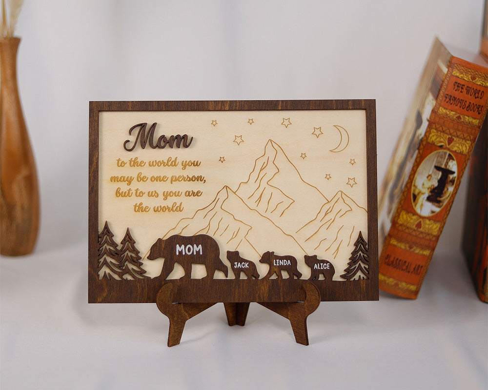 Mom Personalized Wooden Gift Name Puzzle, Mom Bear Frame, Bear Family Wood Sign, Mother's Day Gift From Kids Daughter Son