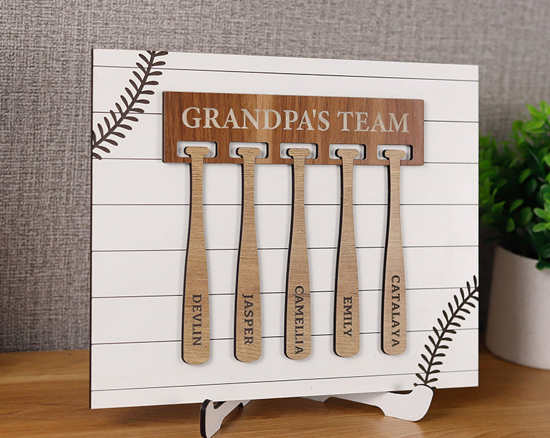 Personalized Baseball Grandpa 3D Sign, Grandpa's Team Baseball Family Home Decor