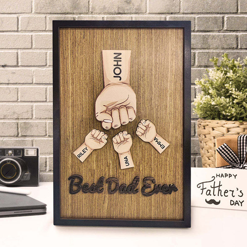 Personalized Father's Day Fist Bump Sign with Name Wooden Plaque Decor Gift for Dad