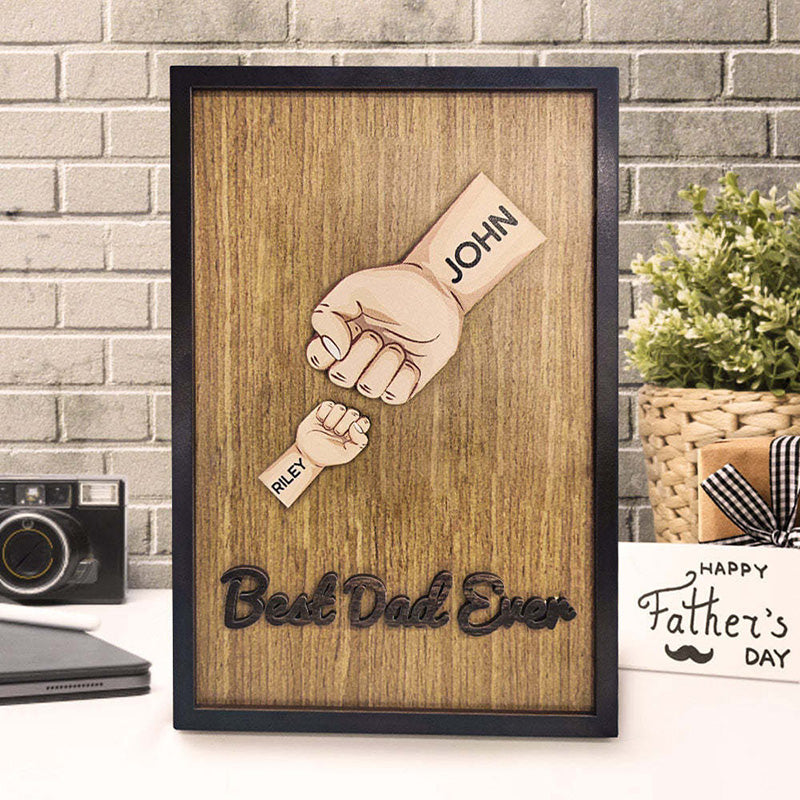 Personalized Father's Day Fist Bump Sign with Name Wooden Plaque Decor Gift for Dad