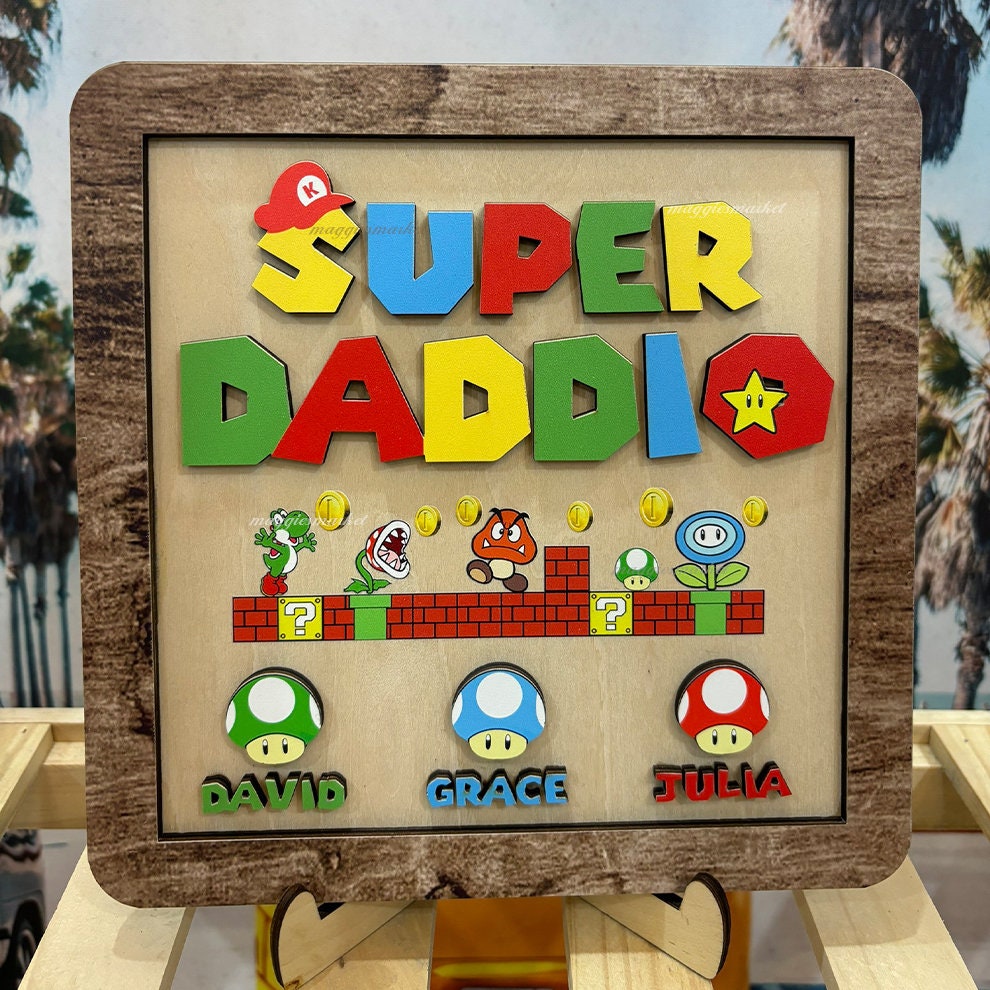 Father's Day Wooden Sign, Personalized Dad Sign, Super Daddio Wooden Sign